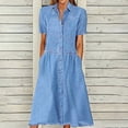 thumbnail image 1 of Dream Lifestyle Women Dress Loose Lapel Collar Splicing Summer Lady Pocket Button Denim Midi Long Dress for Beach, 1 of 8