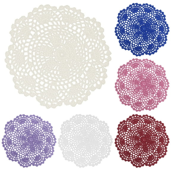 Dream Lifestyle 6pcs Doilies, Crochet Cotton Lace Table Placemats Doilies, Handmade Round Crochet Doilies Hook Flower Hollow Decorative Cushion Plate Pad Insulation Dining Table Mats 8inch