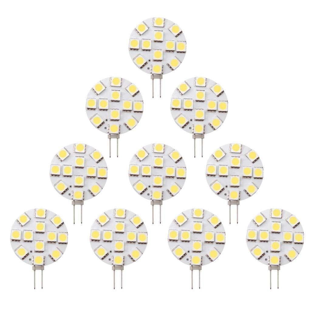 Dream Lighting 12V DC LED 1.9 Watt G4 Bulb / JC10 Bi-Pin 20W Halogen Replacement for Auto Trailer Car Boat Interior Kitchen Under Cabinet Dimmable Cool White, 10-Pack