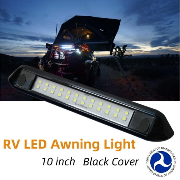 Dream Lighting LED Awning Light, 10 inch, 12volts, Waterproof, RV Camper trailer, External Light Fixtures, Cool White, Black Shell