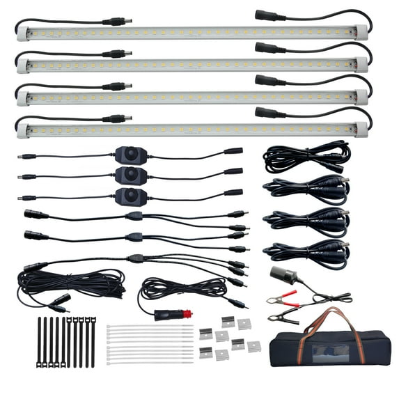 Dream Lighting 12volt DC Joinable LED Camping Light Kit Rigid Trailer Light Bar Strip under Cabinet Lighting RV Camper 4-Bar IP66 Waterproof Warm White Indoor Outdoor
