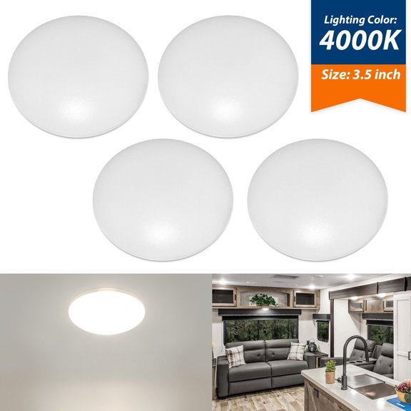 Dream Lighting LED Ceiling Down Light,3.5 inch,12Volts,for RV Trailer Camper Interior Lighting,4000K, 4-Pack