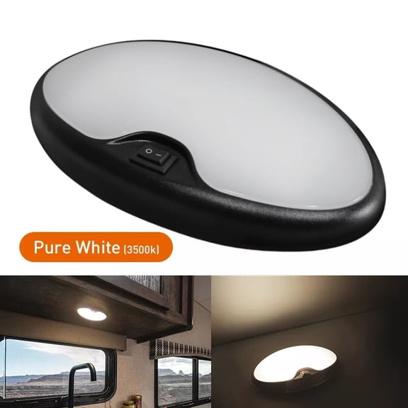 Dream Lighting LED Ceiling Dome Light,6inch 12Volts,for RV Camper Interior Kitchen Cabinet Lamp,Black Shell,with Switch,3500K