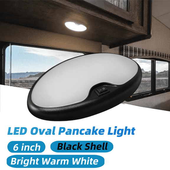 Dream Lighting LED Ceiling Dome Light,6inch 12Volts,for RV Camper Interior Kitchen Cabinet Lamp,Black Shell,with Switch,3500K