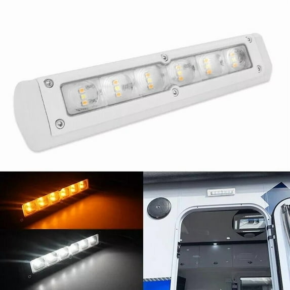 Dream Lighting 7.8 inch LED Porch Awning Light,12Volts,White Shell,Waterproof,RV Camper Exterior Utility Awning Light,Dual Lighting