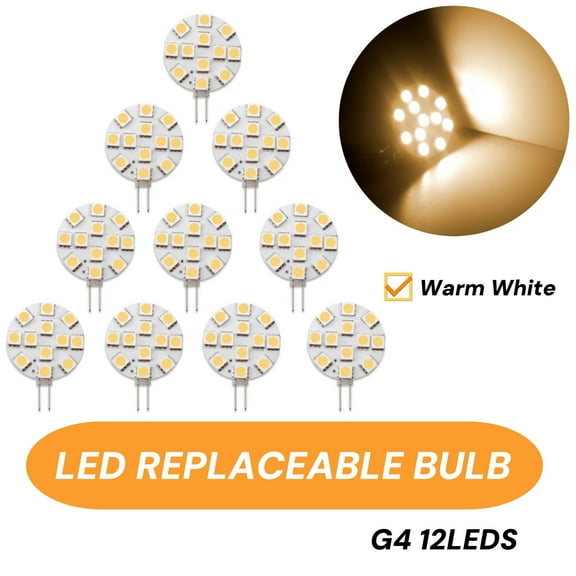 Dream Lighting LED G4 Bulb, 12V Bi-Pin, 20W Halogen Replacement, DimmableWarm White, for RV, Car, Boat, Dome Light, Under Cabinet, 10-Pack