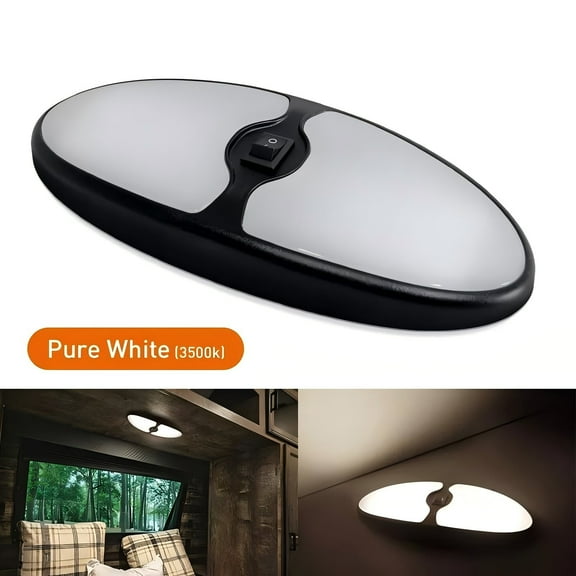 Dream Lighting 9inch LED Ceiling Dome Light, 12Volts, RV Camper Trailer, with Switch, Black Shell, Warm White