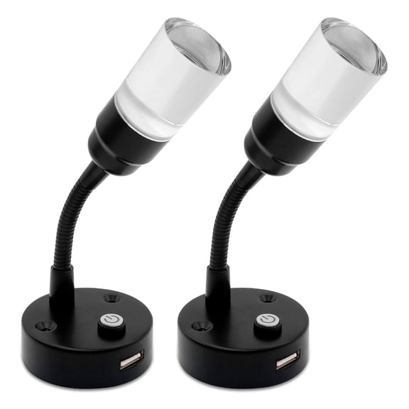 Dream Lighting 12V LED Reading Lights,Wall Mount,USB Port,Cool White,RV Camper Trailer Interior Bedside Desk,2-Pack