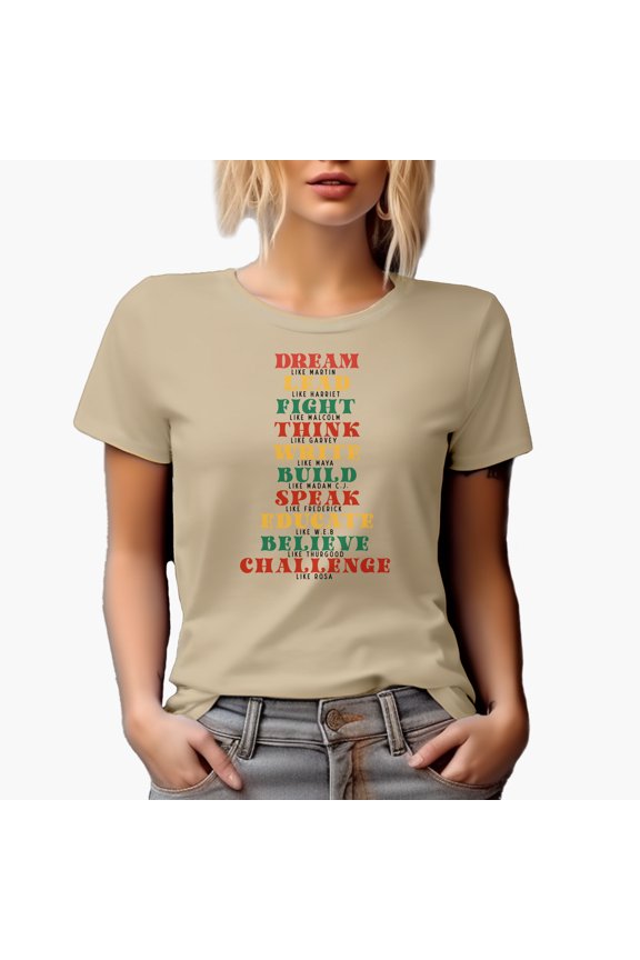 Dream Like Martin, Lead Like Harriet, Black History Month Inspirational Quote Merch Gift, Tan T-Shirt, Medium