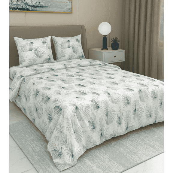 Dream Living 3-Piece King Size Cotton Bed Sheet Set, Sea Green Modern Leaves