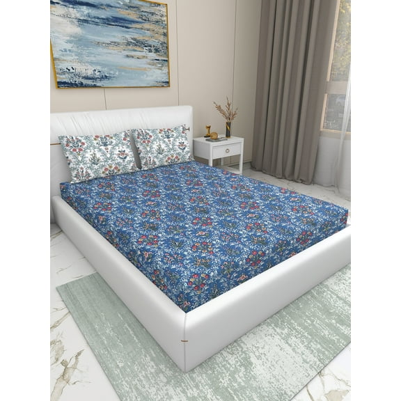 Dream Living 3-Piece King Size Soft Microfiber Bed Sheet Set-Blue Flora