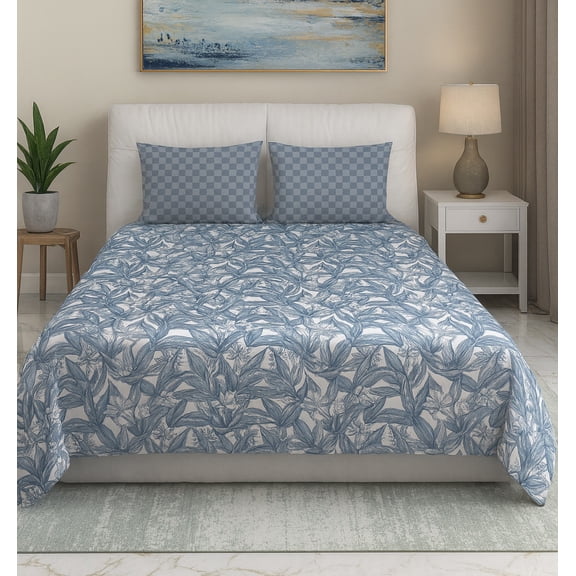 Dream Living King Size 3-Piece Soft Microfiber Bed Sheet Set - Blue Bushes