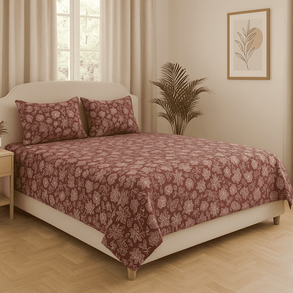 Dream Living King Size 3-Piece Soft Cotton Bed Sheet Set - Rusty Flora