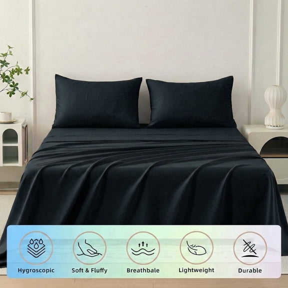 Dream Living King Size Bedding Set (Includes 1 Flat Sheet, 1 Fitted Sheet, 2 Pillow Covers, 14'' Deep Pocket Soft Microfiber 4 Piece Set) Black