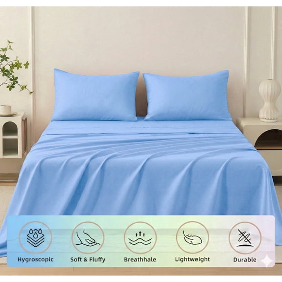 Dream Living King Size Bedding Set (Includes 1 Flat Sheet, 1 Fitted Sheet, 2 Pillow Covers, 14'' Deep Pocket Soft Microfiber 4 Piece Set) Blue