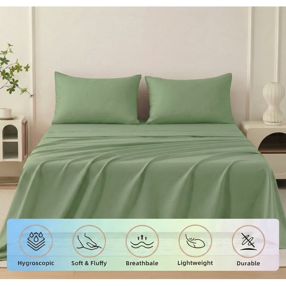 Dream Living King Size Bedding Set (Includes 1 Flat Sheet, 1 Fitted Sheet, 2 Pillow Covers, 14'' Deep Pocket Soft Microfiber 4 Piece Set) Green