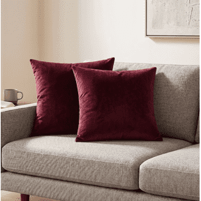 Dream Living Pack of 2 Velvet Throw Pillow Covers 18x18 Inch Soft Solid Decorative Square Set Fall Cushion Case for Couch Sofa Bedroom, Maroon