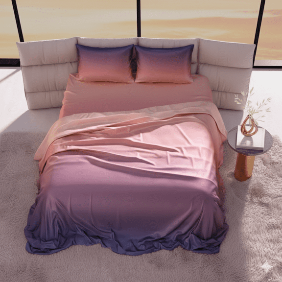 Dream Living Premium King Size Ombre Bedsheet - Twilight Peach & Purple Gradient, Soft Finish with 2 Matching Pillow Covers