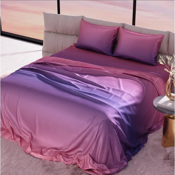 Dream Living Premium King Size Ombre Bedsheet - Twilight Pink & blue Gradient, Soft Finish 1 Bedsheet with 2 Matching Pillow Covers