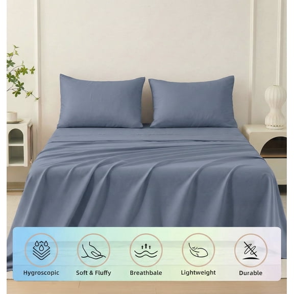 Dream Living Queen Size Bedding Set (Includes 1 Flat Sheet, 1 Fitted Sheet, 2 Pillow Covers, 14'' Deep Pocket Soft Microfiber 4 Piece Set) Grey