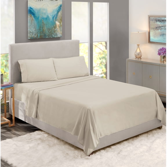 Dream Living Solid Queen Size 4 Piece Bedsheet Set includes 1 Fitted Sheet, 1 Flat sheet Set, 2 Pillow Covers with Deep Pocket Soft Microfiber (Milk Mocha)