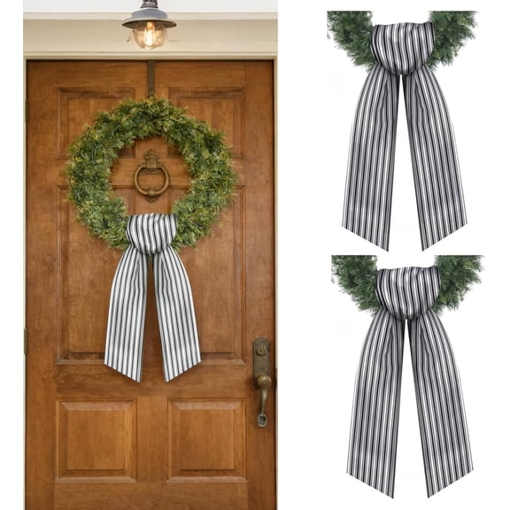 Striped Wreath Sash for Front Door, Nylon Wreath Ribbon for Porch, Entryway and Home Decor