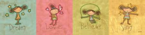 Dream Love Believe and Sing Panel Canvas Art - Anne Tavoletti (8 x 24)