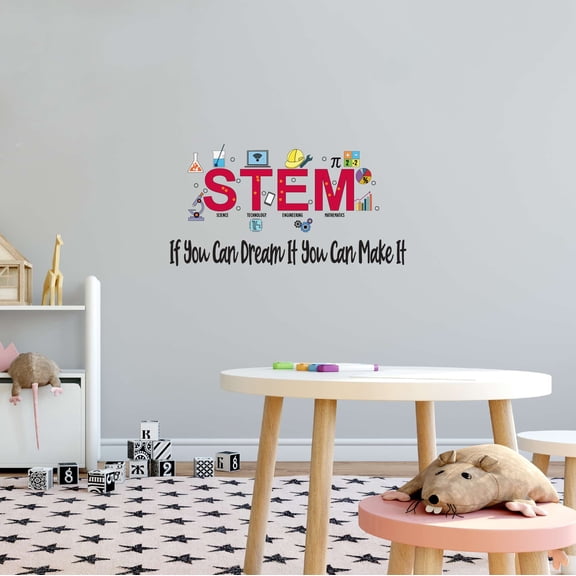 Dream Make It Stem Science Technology Engineering Math Test Tube Lab Study Experiments Atoms Microscope Scienctist Algebra Geometry Holiday Decorating Wall Decal Sticker - Size: 40 In X 20 In
