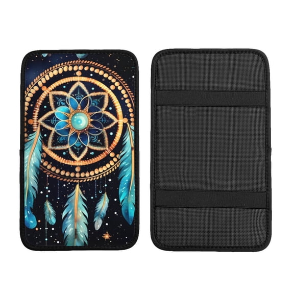 Dream Native American Indian Tribal Starry Car Armrest Cover Center Console Pad - Neoprene Cushion with Elastic Straps Universal Fit for Vehicles SUV
