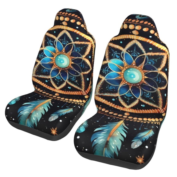 Dream Native American Indian Tribal Starry Car Seat Cover 2 Pcs Auto Front Bucket Seats Protector Cushion Universal Vehicle Truck SUV