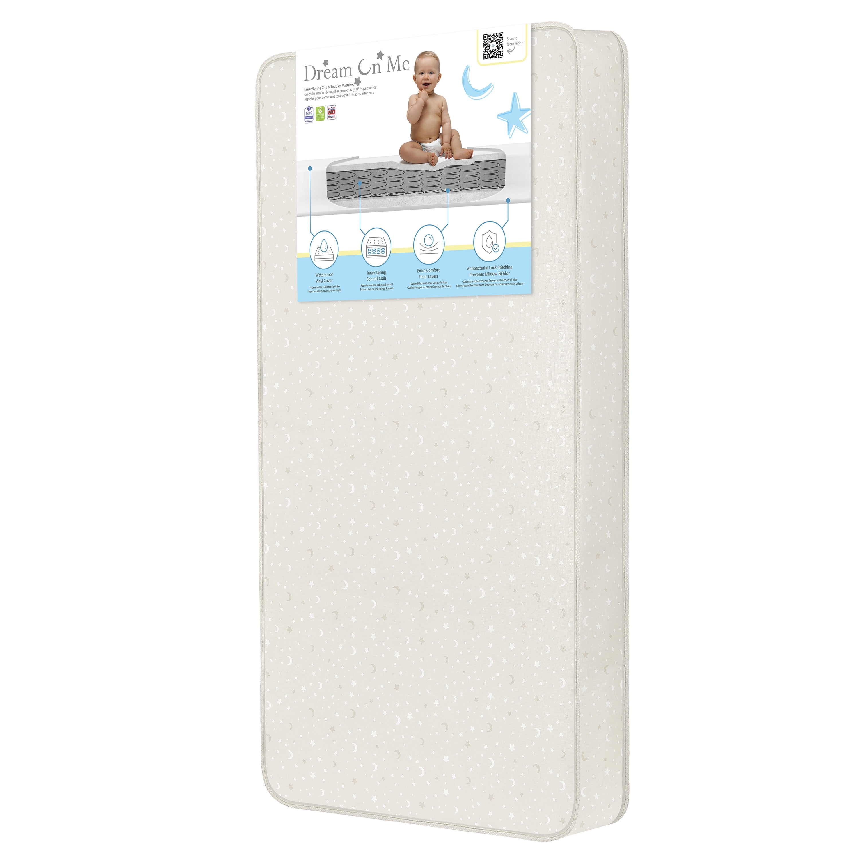 Dream On Me Nirvana 6” 96-Coil Inner Spring Crib & Toddler Mattress | Waterproof Vinyl Cover | Greenguard Gold Certified | 10-Year Manufacturer Warranty | Cream And White Stars