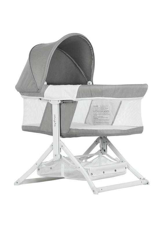 Dream On Me 2-in-1 Convertible Insta Fold Bassinet and Cradle in Light Gray, Lightweight, Portable and Easy to Fold Baby Bassinet, Adjustable Canopy, Breathable Mesh Sides, JPMA Certified