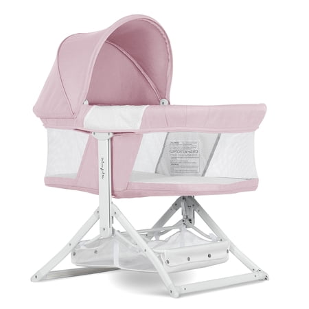 Dream On Me 2-in-1 Convertible Insta Fold Bassinet and Cradle, Lightweight and Portable, Pink