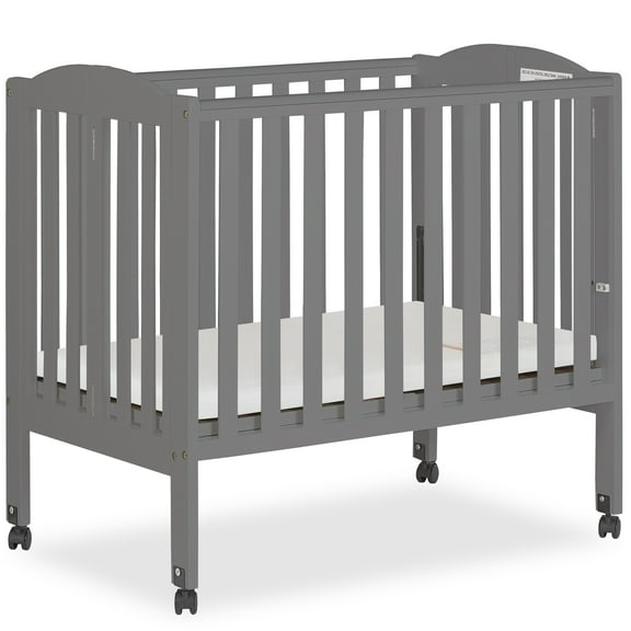 Dream On Me 2-in-1 Folding Portable Mini Crib in Storm Grey, Mattress Pad Included, Easy to Fold and Store Baby Crib, Two Adjustable Mattress Height positions Convertible Crib