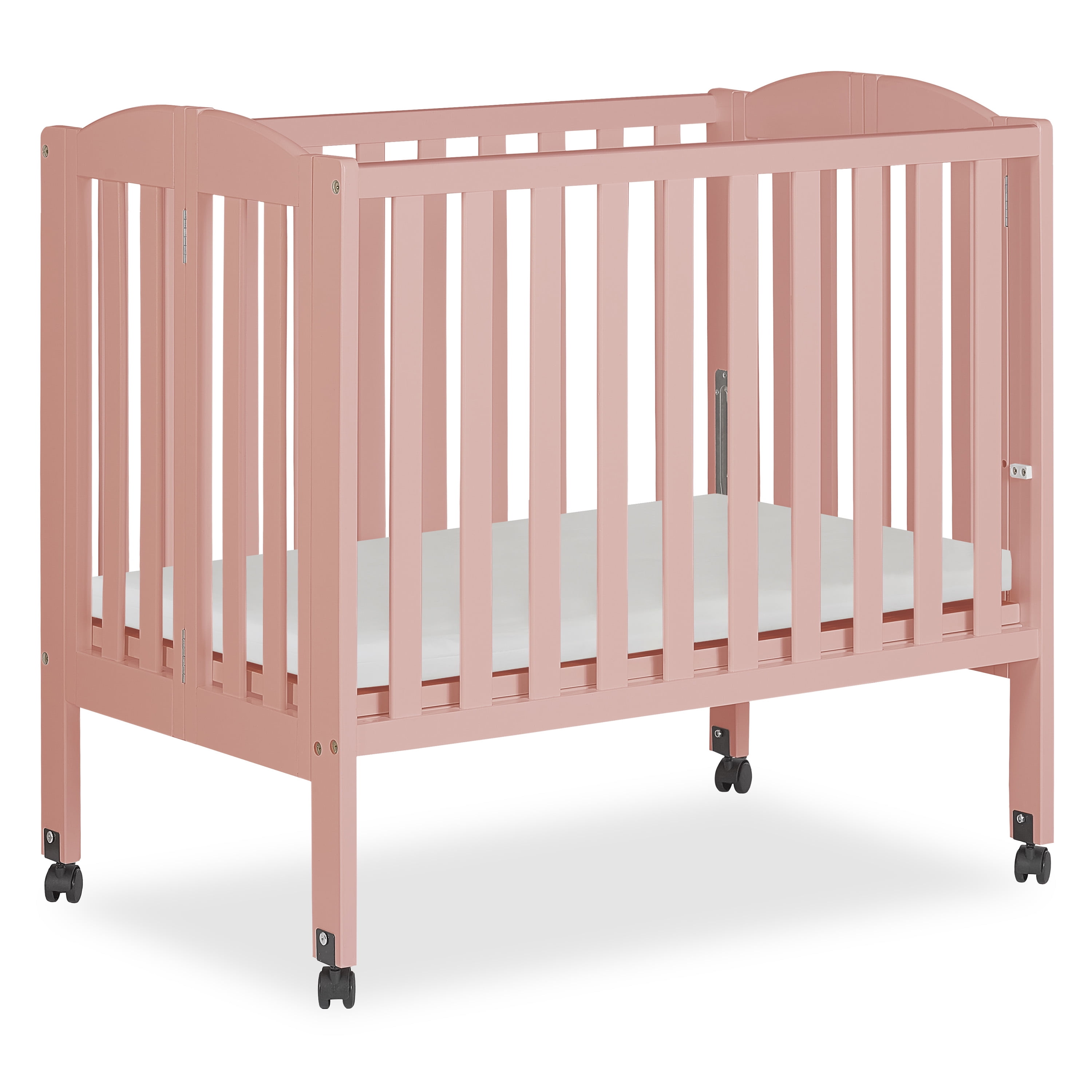 Dream On Me 2-in-1 Folding Portable Mini Crib in Dusty Pink, Mattress Pad Included, Easy to Fold and Store Baby Crib, Two Adjustable Mattress Height positions Convertible Crib