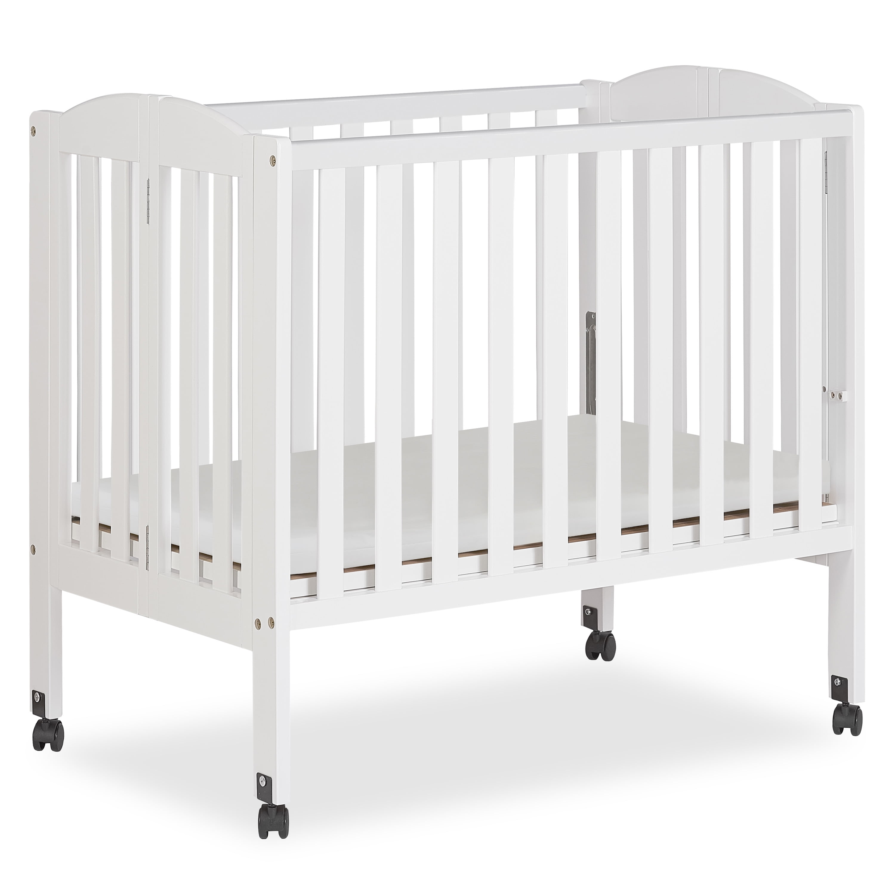Dream On Me 2-in-1 Folding Portable Mini Crib in White, Mattress