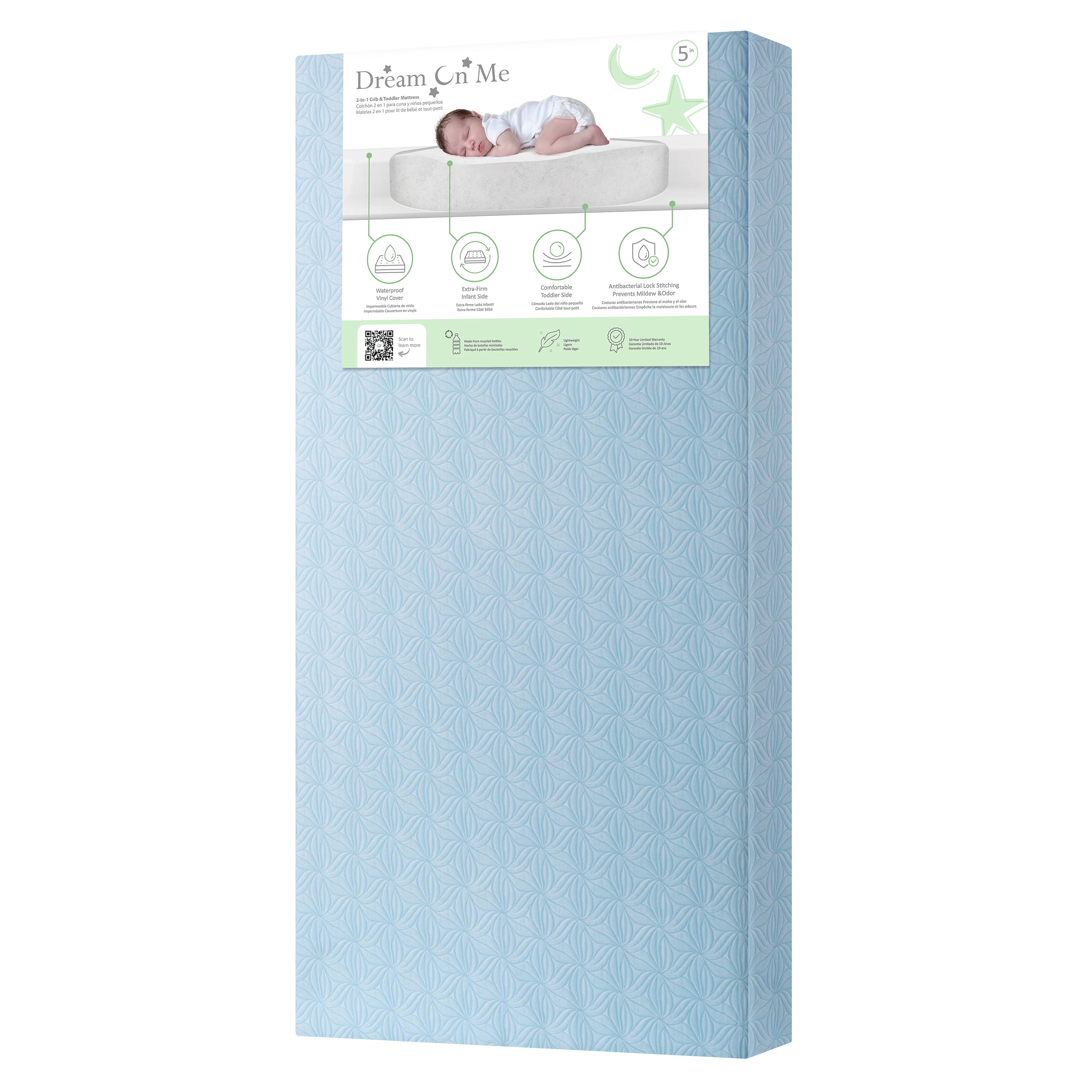 Dream On Me 2 in 1 Little Lullaby Crib and Toddler Mattress, Blue Floral