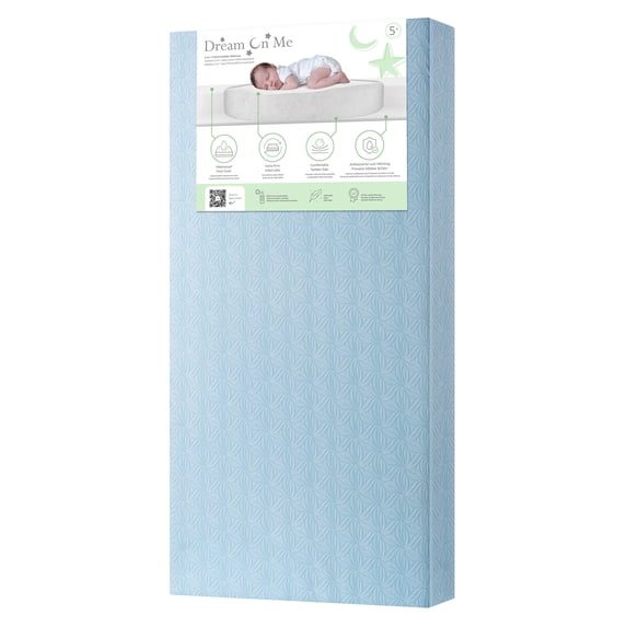 Dream On Me 2 in 1 Little Lullaby Crib and Toddler Mattress, Blue Floral