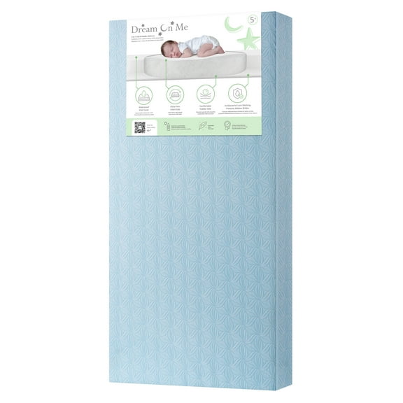 Dream On Me 2 in 1 Little Lullaby Crib and Toddler Mattress, Blue Floral