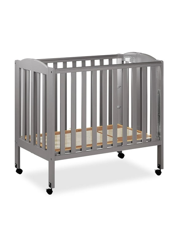 Dream On Me 3 in 1 Portable Folding Stationary Side Crib in Steel Grey, Greenguard Gold Certified, Safety Wheels with Locking Casters, Convertible, 3 Mattress Heights Steel Grey Crib