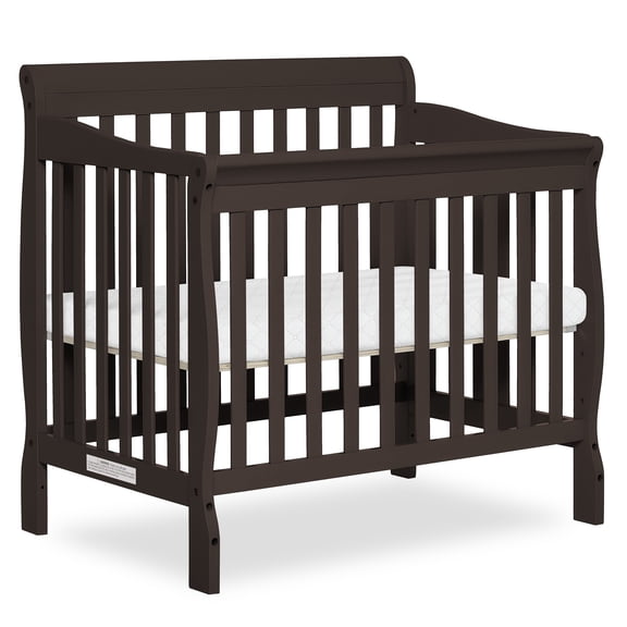 Dream On Me Aden 4-in-1 Convertible Mini Crib In Chocolate Chip, Greenguard Gold Certified