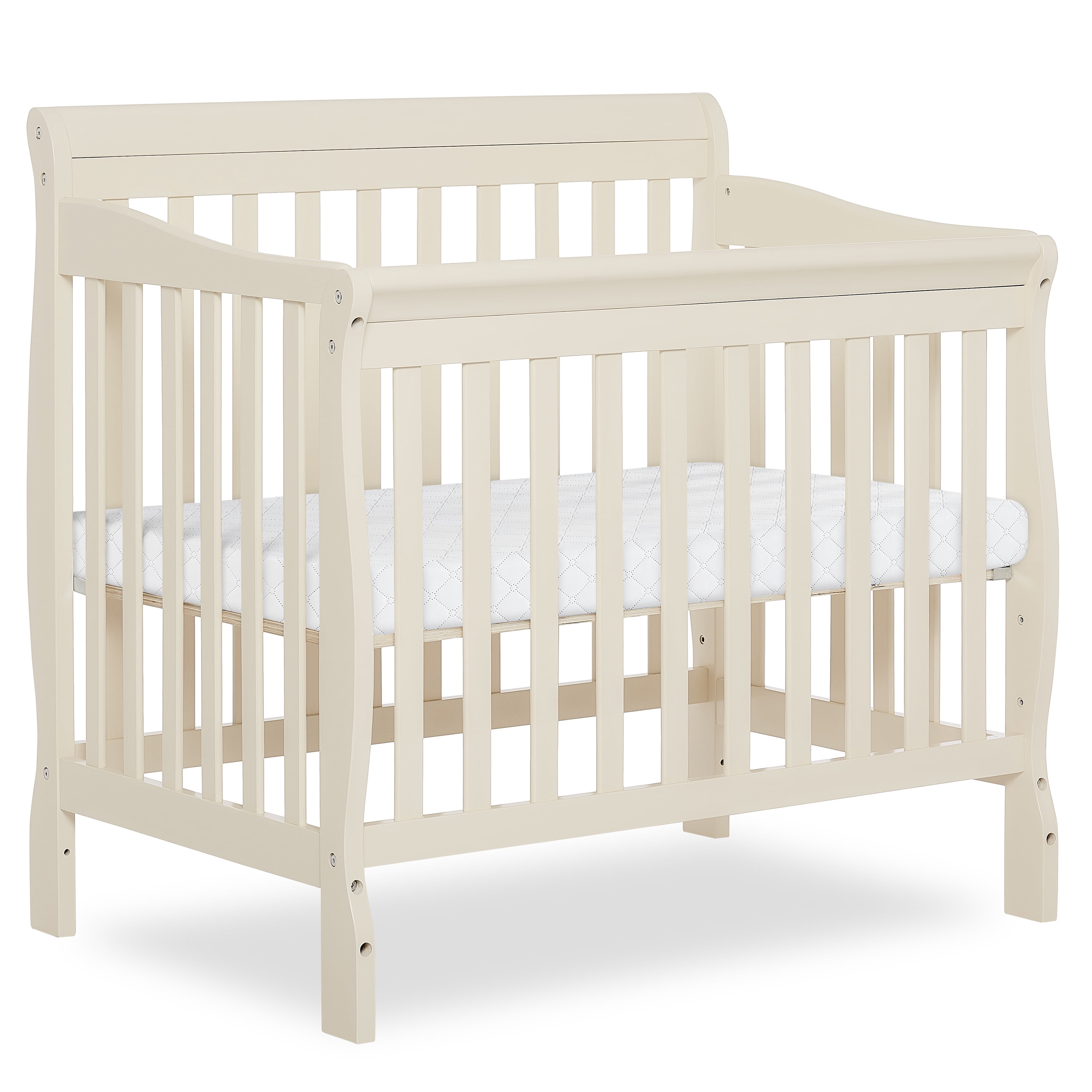 Dream On Me Aden 4-in-1 Convertible Mini Crib In French White, Greenguard Gold Certified