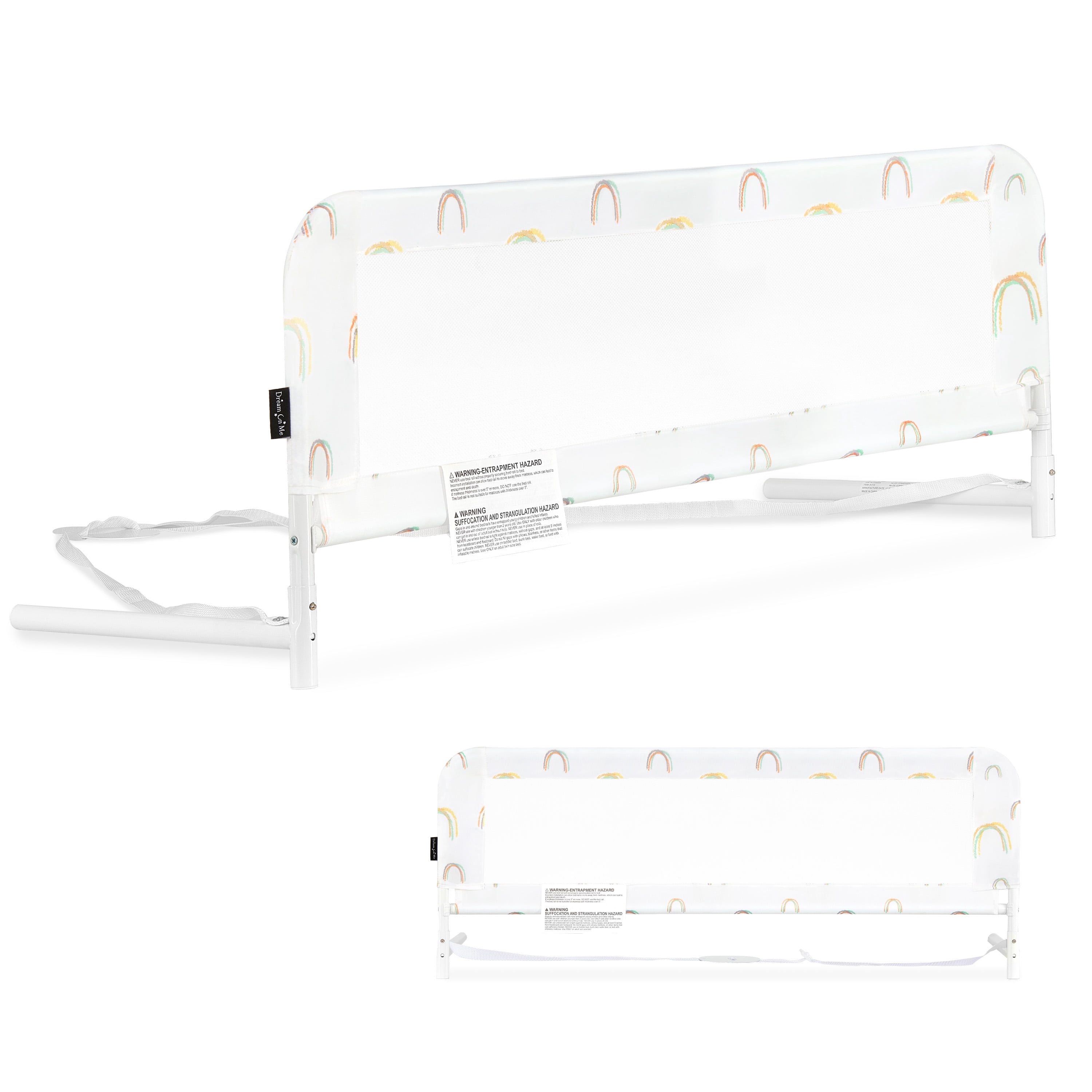 Dream On Me Adjustable Mesh Bed Rail, Rainbow Grey Print