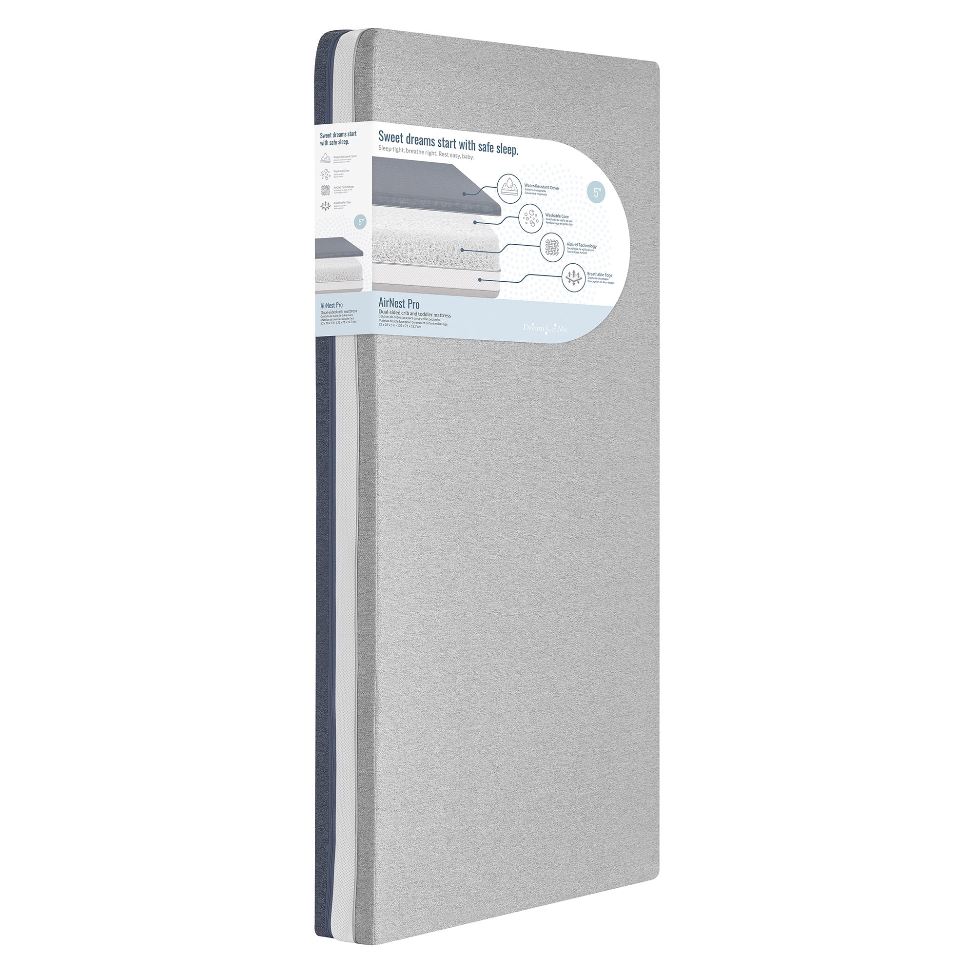 Dream On Me AirNest Pro 5" Crib & Toddler Mattress, Blue