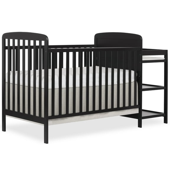 Dream On Me Anna 3-in-1 Convertible Crib with Changing Table Black, Changing Pad Included, Converts from Baby Crib to Toddler Bed, Day Bed and Kids Sofa, Three Adjustable Mattress Height Positions