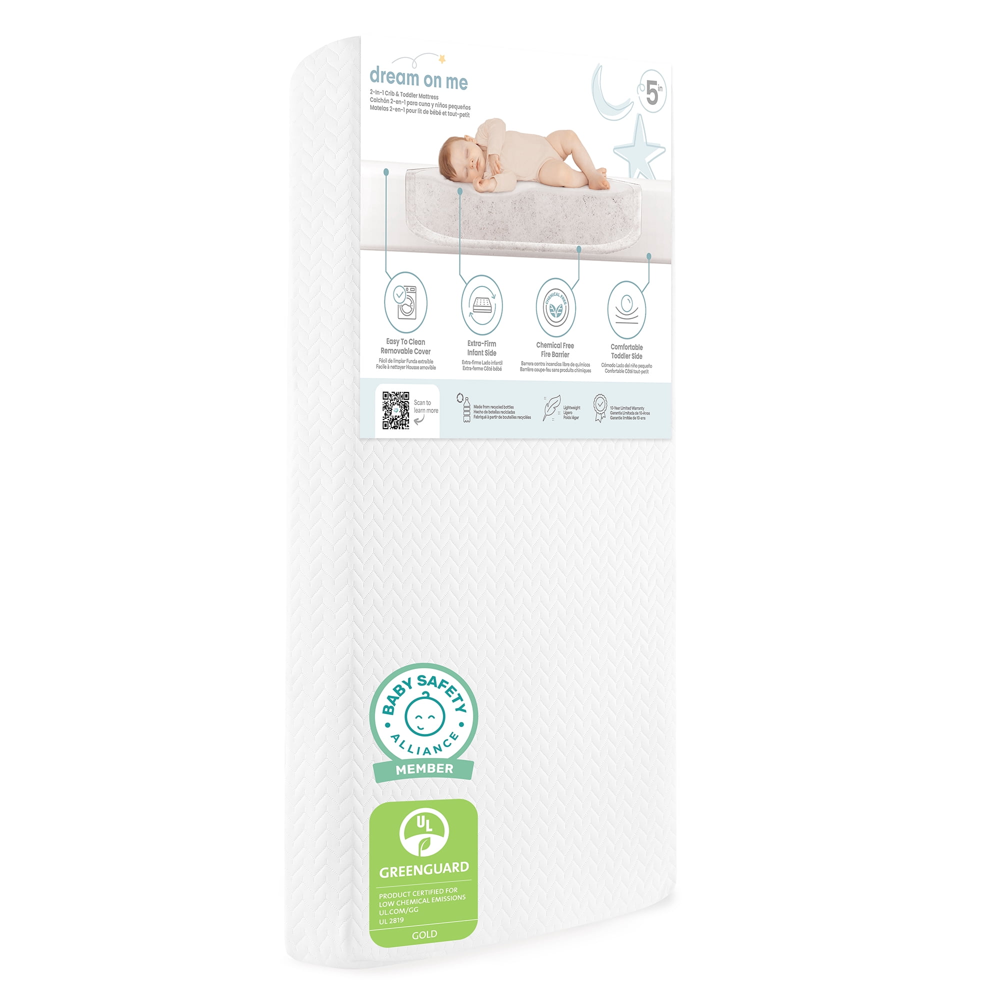 Dream On Me Baby Swan 5" Premium Full-Size Crib & Toddler Mattress, GREENGUARD Gold & BSA Certified, Water-Resistant, Machine Washable Cover