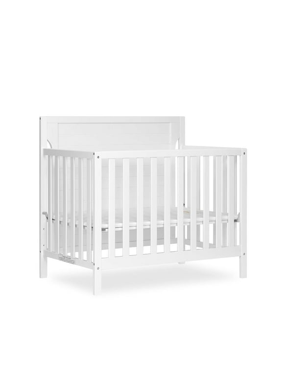 Dream On Me Bellport 4 in 1 Convertible Mini/Portable Crib In White, Non-Toxic Finish, Made of Sustainable New Zealand Pinewood, With 3 Mattress Height Settings