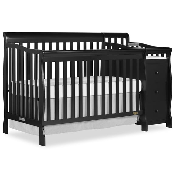 Dream On Me Brody 4-in-1 Fixed-Side Convertible Crib and Changing Table Combo, Black