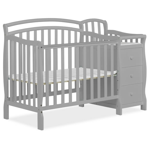 Dream On Me Casco 4-in-1 Mini Crib and Dressing Table, Pebble Grey