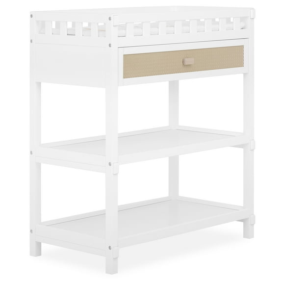 Dream On Me Doula Changing Table in White with Natutal, JPMA certified, with two spacious storage shelves